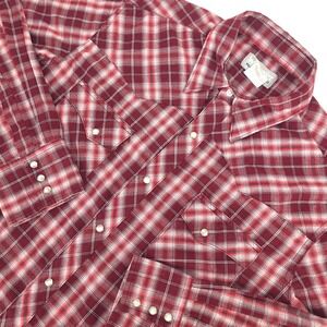 Wrangler‎ Wrancher Pearl Snap Shirt Men's Large Red Plaid Western Ranch Cowboy